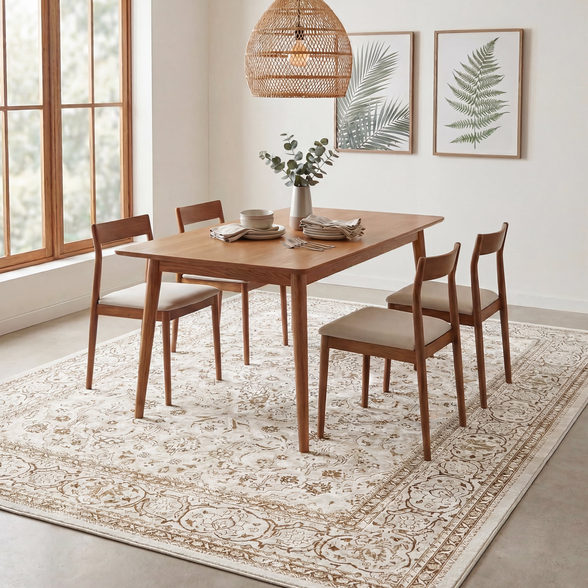 Lalado 5ft x 8ft Area Rugs for Living Room Washable Rugs Boho Floral Carpet Soft Low Pile Non-Slip Rug for Bedroom Dining Room Indoor Vintage Home Decor, Brown