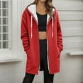 thumbnail image 2 of XFLWAM Womens Long Hoodies Jacket Zip Up Sherpa Fleece Lined Jackets Winter Warm Coats Casual Drawstring Overcoat with Pocket Red XL, 2 of 5
