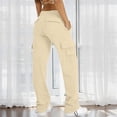 thumbnail image 2 of FUNUONY High Waisted Cargo Pants for Women Baggy Y2K Straight Wide Leg Pants with Pockets Streetwear Womens Cargo Sweatpants Baggy Fleece High Waisted Joggers Pants Athletic Pants Beige L, 2 of 8
