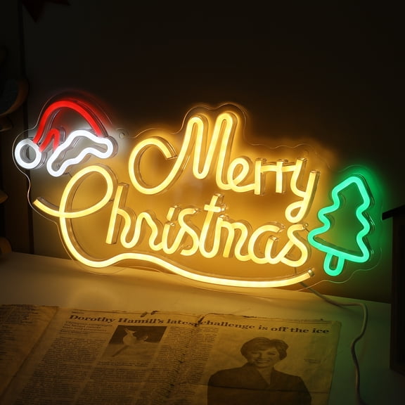 Merry Christmas Neon Sign, 16.7 * 7.9In Neon Christmas Lights USB Powered Warm White LEDs