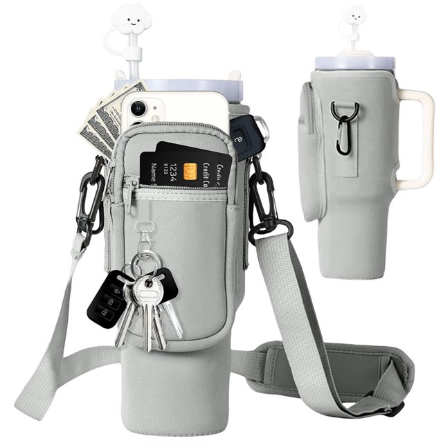 Bandolera para Botella Con Bolsillo para para 40 Oz (gris)