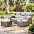 thumbnail image 7 of Planntonneo 3 Pieces Patio Furniture Sets-All Weather Wicker Rattan 3-Seat Sofa Set with 6" Cushion and Multifunctional Ottomans for Deck Backyard, Brown/Beige, 7 of 7