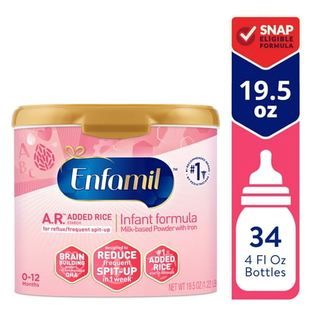 Enfamil A.R. Infant Formula Clinically Proven to Reduce Reflux & Spit-Up in 1 Week with Iron DHA for Brain Development Probiotics to Support Digestive & Immune Health Powder Tub 19.5 Oz