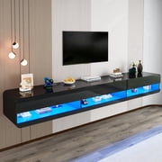 Anpoo 94.5'' Modern Floating TV Stand for TVs up to 100'' TV, LED High Gloss Entertainment Center with Storage & Power Outlet, TV Console with 20 Color Changing Lights for Living Room Bedroom, Black