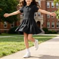 thumbnail image 5 of JUMEYU Little Girls Solid Color Short Sleeve A-Line School Dress Casual Uniform Dresses 3T 4T (Black,3-4 Years), 5 of 7