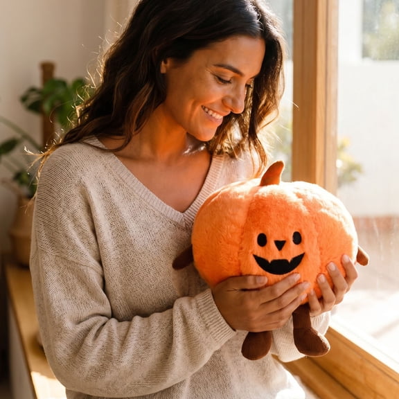 Euahivb Halloween Pumpkin Plush Toy 8.67 Inch with Small Feet Soft Stuffed Animal Cushion for Kids Bedroom Couch Living Room Spooky Seasonal Party Decor Gift
