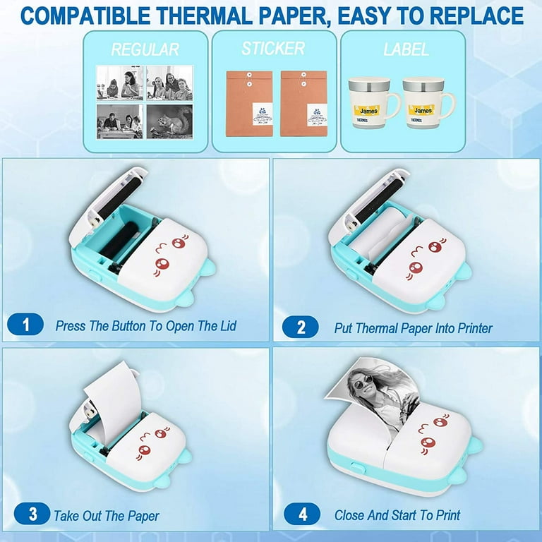 Mini Printer Portable, Bluetooth Pocket Thermal Printers with 7 Rolls  Printing Paper for Smartphone, Inkless Printing Gift for DIY Label Receipt  Photo