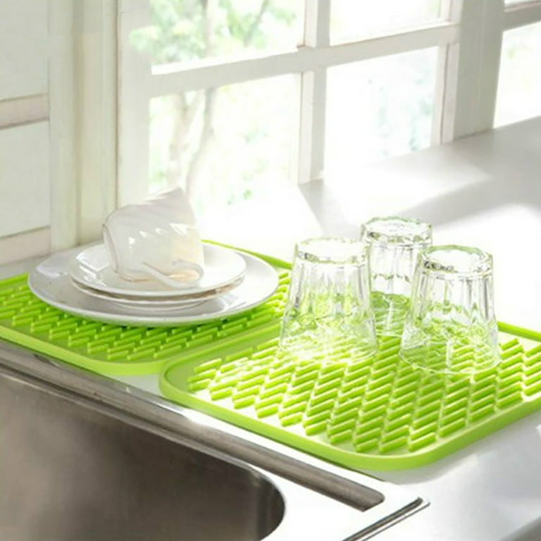 Farfi Kitchen Silicone Sink Mat Dishes Cup Dry Pad Pot Holder Table  Placemat Coasters (Green) 