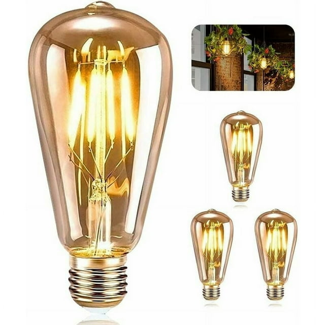 Bombilla LED Edison ST64 E27 vintage, decoración rústica moderna industrial, sin parpadeo, equivalente a 4 W, filamento de luz cálida ámbar, diseño único para protección de bombillas en vestíbulos de