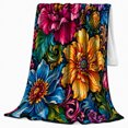 thumbnail image 2 of Vibrant decorative motif Floral, Festive autumn celebration Scene, Warm Flannel Blanket for Living Room and Family Room with Detailed Artwork, Art Lovers autumn celebration Gift, Festive Home Decor, 2 of 9