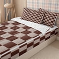 thumbnail image 3 of Homewish Retro Plaid Zipper Queen Comforter Set with Fitted Sheet and 2 Pillowcases, Classic Grid Zipper Bedding Set, Brown Tan,Reversible,4 Pieces, 3 of 6
