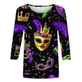 thumbnail image 4 of Yxbdin Mardi Gras Shirts for Women Festival Plus Size 3/4 Length Sleeve T Shirts Holiday Carnival Fancy Mask Tee Tuesday Paty Crew Neck Tops Black XL, 4 of 5