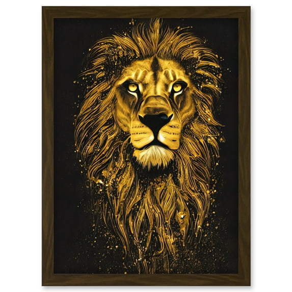 King Of The Pride Male Lion Golden Mane Painting Gustav Dore Style Black And Gold Artwork Framed Wall Art Print A4