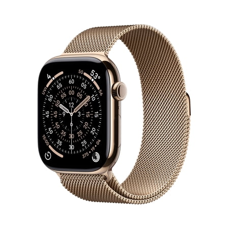 Apple Watch Series 11 [GPS + Cellular 46mm] Smartwatch with Gold Titanium Case with Gold Milanese Loop - S/M