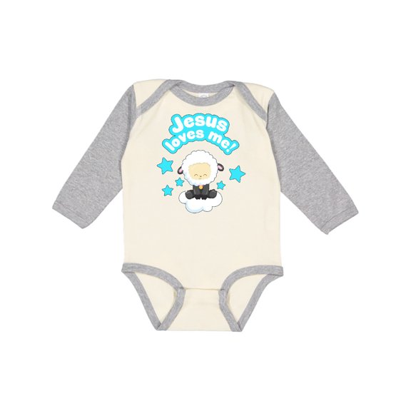 Inktastic Jesus Loves Me Cute Lamb and Stars Boys or Girls Long Sleeve Baby Bodysuit