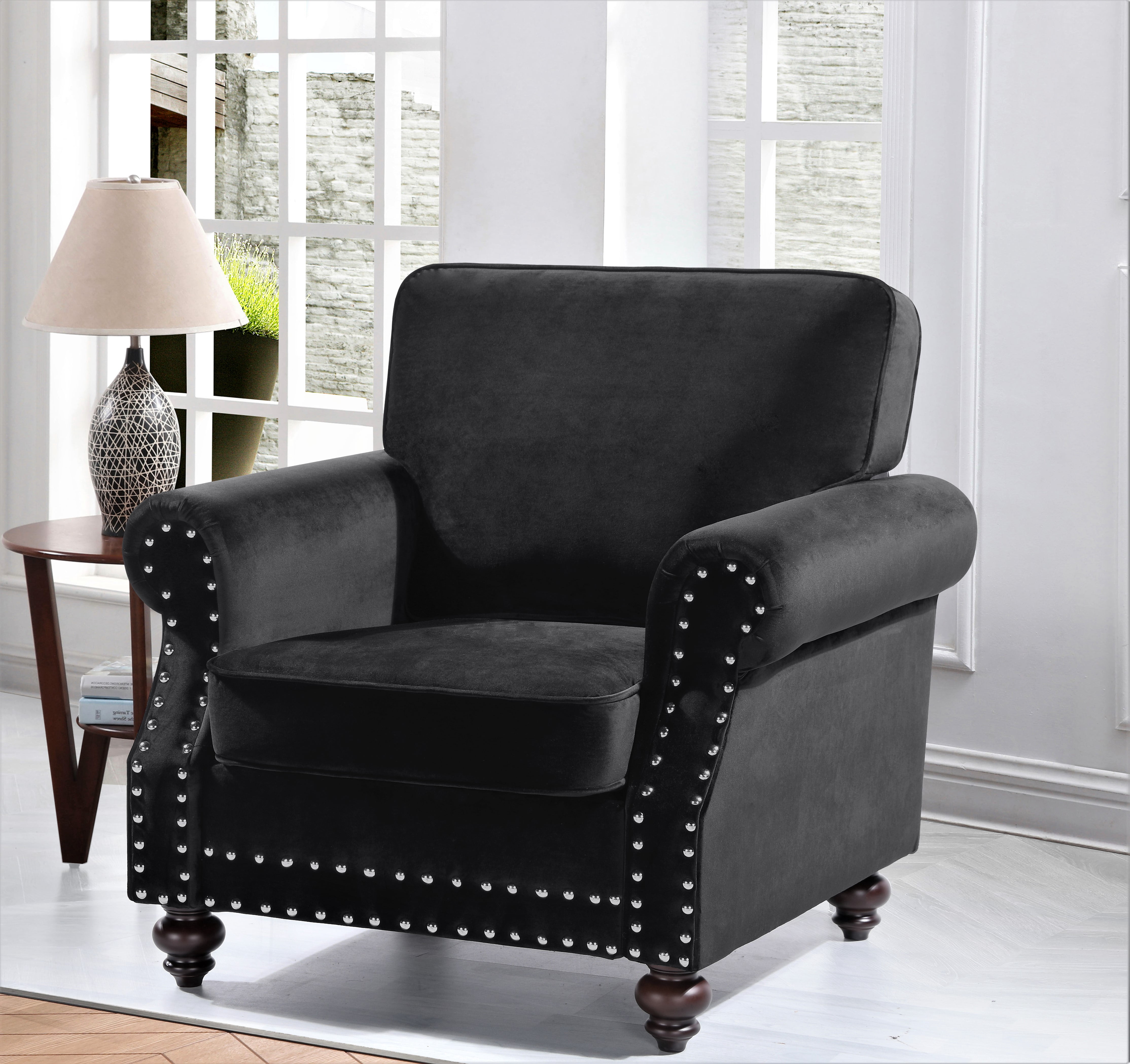 Uspridefurniture Feingold Velvet 37.8'' Wide Tufted Armchair,Black