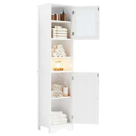 Lofka 67.1"H Wooden Bathroom Storage Cabinet with Transparent Glass Door and Adjustable Shelves for Living Room, White
