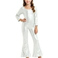 thumbnail image 3 of QATAINLAV Kids Sequin Jumpsuit Long Sleeve Sparkly Glitter Flare Pants Rompers Wedding Evening Party Prom Hippie Outfit Silver, 3 of 6