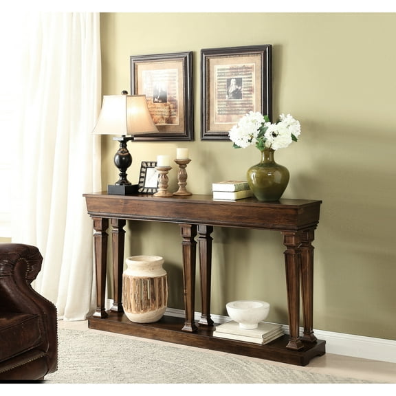 Oak Console Table With Under Top And Shelf For Hallway Or Living Space Wooden Base Storage