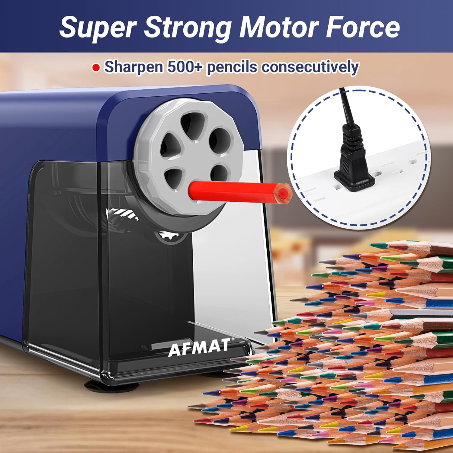 Electric Pencil Sharpener Heavy Duty, 6 Holes, Auto Stop Pencil Sharpener for Artists, Classroom Electric Sharpener for 6-11mm Colored Pencils, 7000 Sharpenings, Fast Sharpen, Save Pencils PSX1