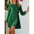 thumbnail image 5 of DOKOTOO Womens Velvet Cocktail Dress Lantern Sleeve Skater Dresses High Waist Party Dresses with Belt Fashion A-Line Dress, 5 of 9