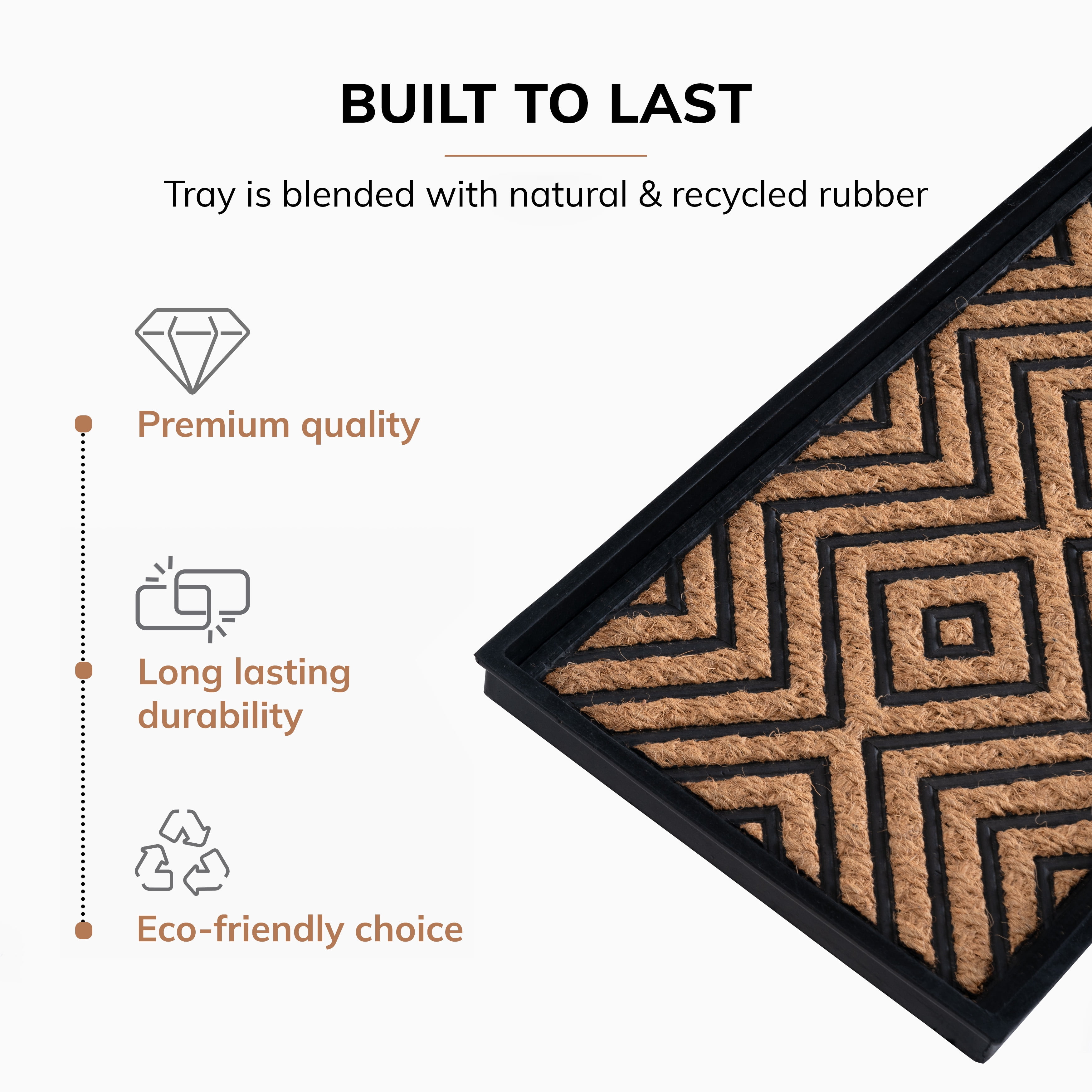 Natural & Recycled Rubber Boot Tray with Diamond Coir and Rubber Insert