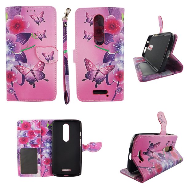 Butterfly Flower Pink Wallet Folio Case for Motorola DROID Turbo 2
