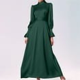 thumbnail image 2 of gcong Women Satin Long Dress Temperament Crew Neck Elegant Vintage Slim Long Sleeve Banquet Dresses Fall Wedding Guest Dresses for Women Green, 2 of 4
