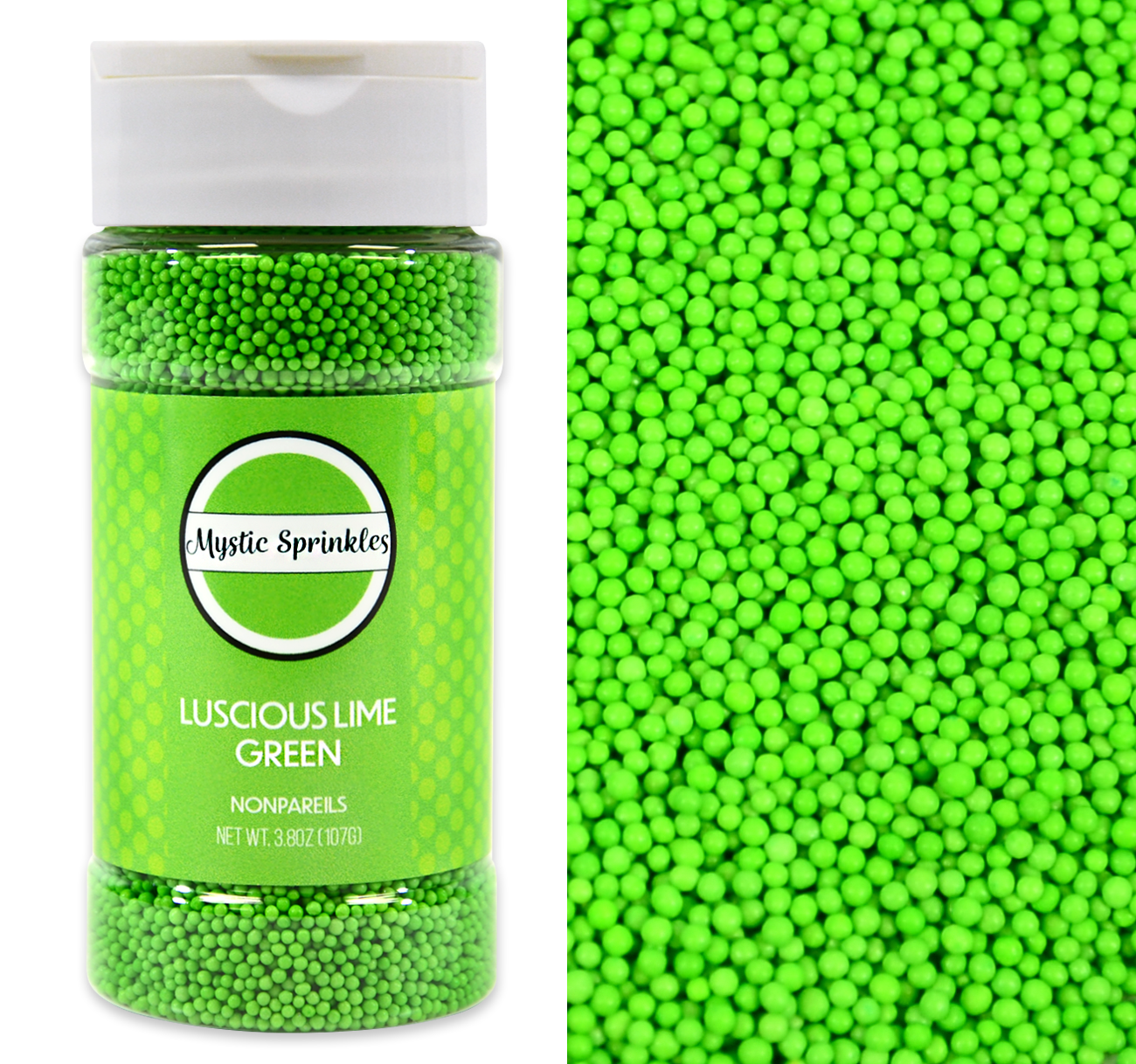 Mystic Sprinkles Luscious Lime Green Nonpareils 3.8 Ounce Bottle - image 1 of 4