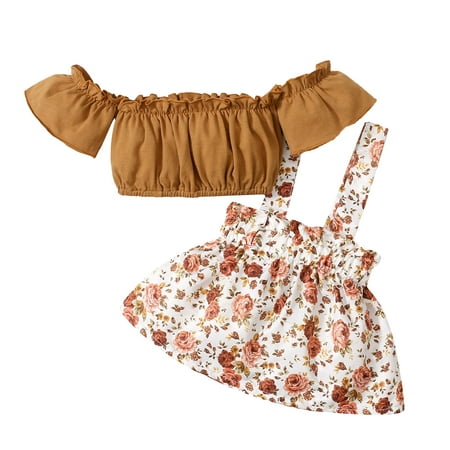 

New Born Babies Toddler Kids Girls Floral Shorts Sleeves Top Skirt 2pcs Set Cloths