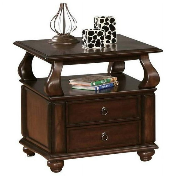 Home Roots Furniture 286033 26 x 26 x 28 in. Poplar & Basswood Veneer End Table - Walnut