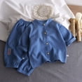 thumbnail image 2 of Akiihool Toddler Boy Wedding Guest Outfit Toddler Boys Girls Fall Outfits Long Sleeve Button Down Shirt Elastic Waist Pants 2Pcs Little Kids Clothes Set Blue,3-4 Years, 2 of 5