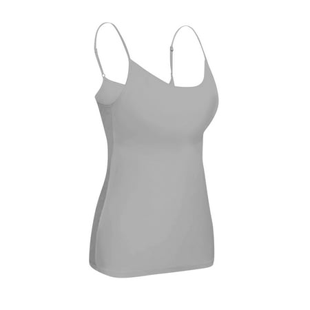 CHCNHAC Shelf Bra Tank Tops for Women Square Neck Spaghetti Strap Tank Top Solid Double Lined Camisole Tops Plus Size Summer Layering Bralette Gray 5XL