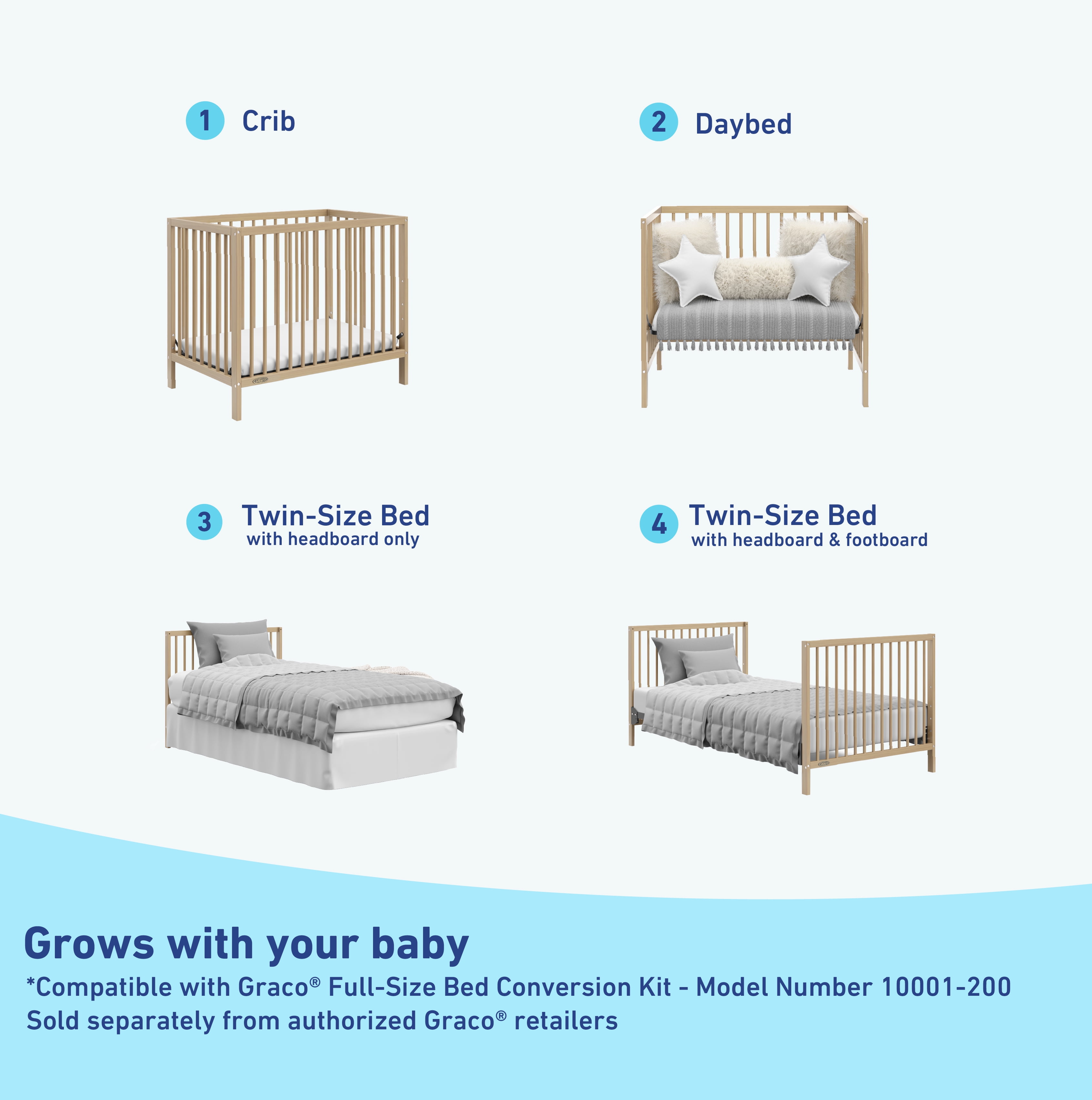 Graco Teddi 4-in-1 Convertible Mini Baby Crib with Mattress, Driftwood