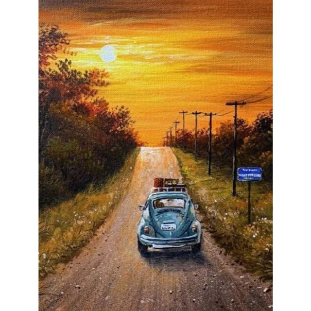 Pintura de diamante (DB5556) DIY puesta de sol coche 5D dibujo cuadrado Kit decoración del hogar 20X30cm Hugtrwg Para estrenar