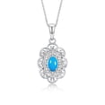 thumbnail image 2 of RYLOS Matching Set Sterling Silver Floral Halo Pendant Necklace & Ring. Gemstone &  Diamonds, 18" Chain. 6X4MM  Turquoise December Birthstone; Size 10, 2 of 6