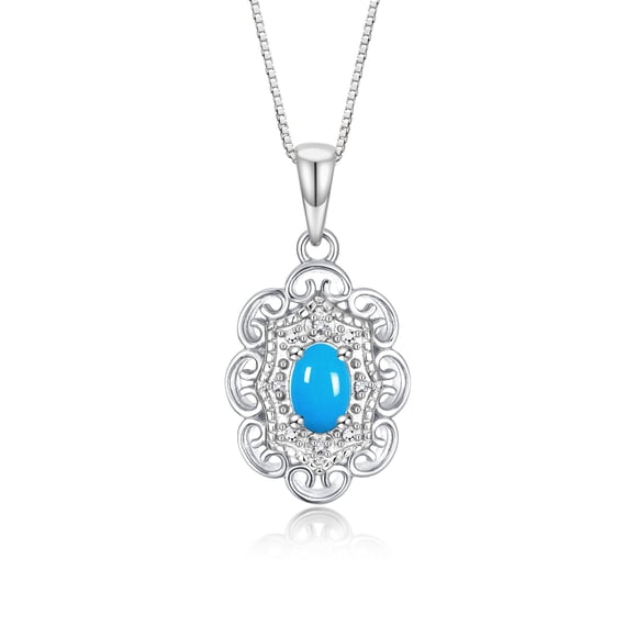 RYLOS Necklace White Gold 14K Flower Necklace Gemstone & Diamonds Pendant 18" Chain 6X4MM Turquoise December Birthstone Womens Jewelry Gold Necklace