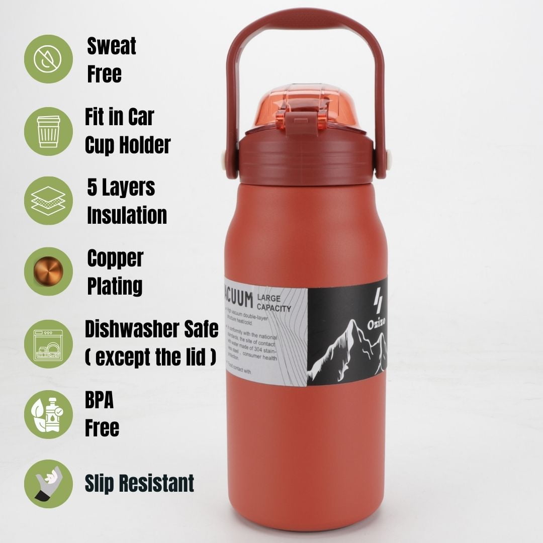 2 Ozizo 44oz Insulated Reusable Thermos Bottle with Straw, Mixing Ball, Push-Button Lid, and Handle