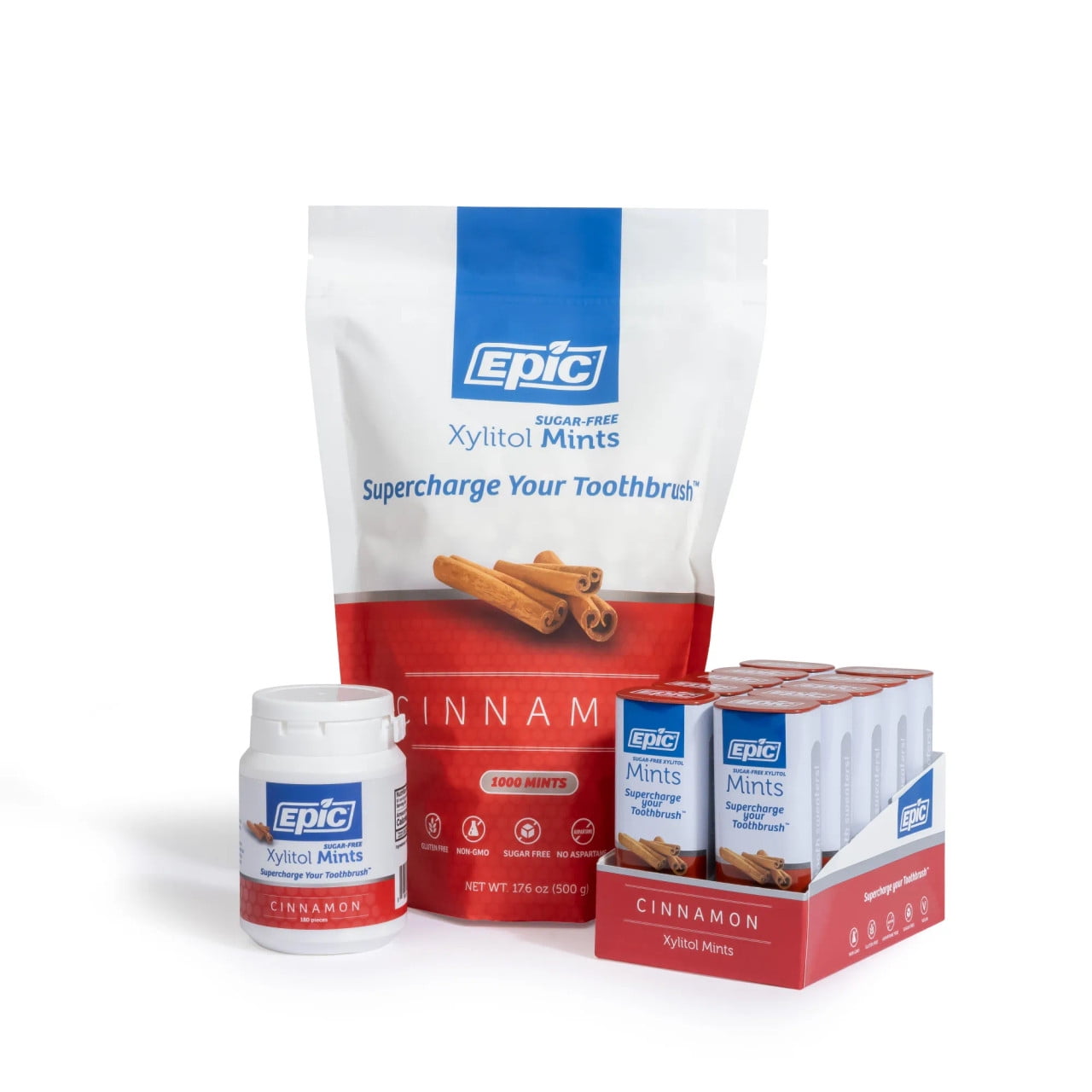 Epic Xylitol Mints - Sugar Free & Aspartame Free Mints Sweetened w/Xylitol for Dry Mouth & Gum Health (1000 Count (Pack of 1), Cinnamon)