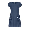 thumbnail image 5 of Women Casual O-Neck Short Sleeve Button Solid Dress with Pocket Loose Mini Dress, 5 of 5