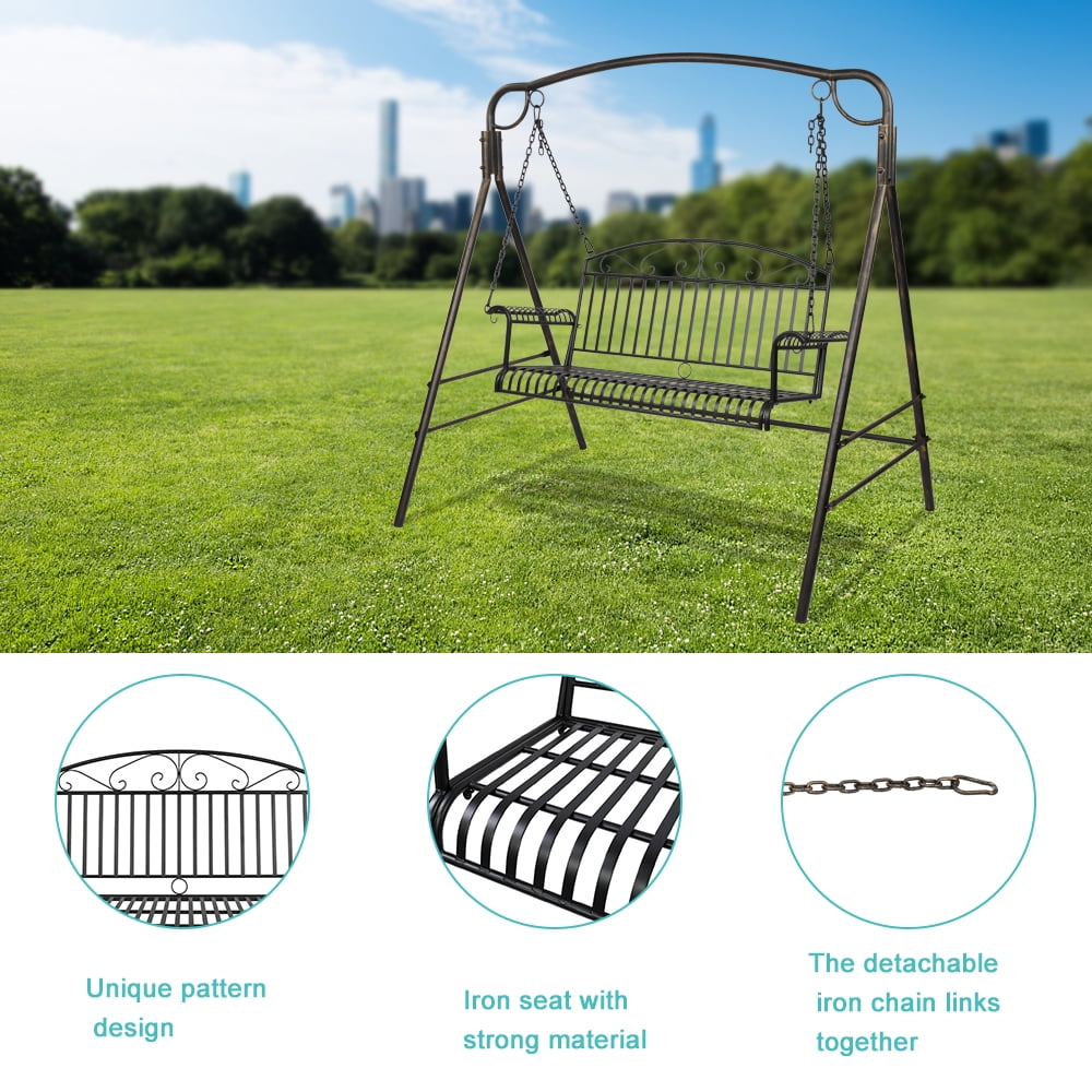 Lowestbest Classic Porch Swing, Metal Double Swing Chair with Curved Armrests for Gardens & Yards, Black(Not included Swing frame) Lowestbest Classic Porch Swing, Metal Double Swing Chair with Curved Armrests for Gardens & Yards, Black(Not included Swing frame)