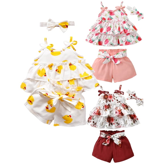 WIBACKER Toddler Baby Girls Summer Outfits Floral Ruffle Camisole Tops and Casual Shorts Infant Girl Clothing