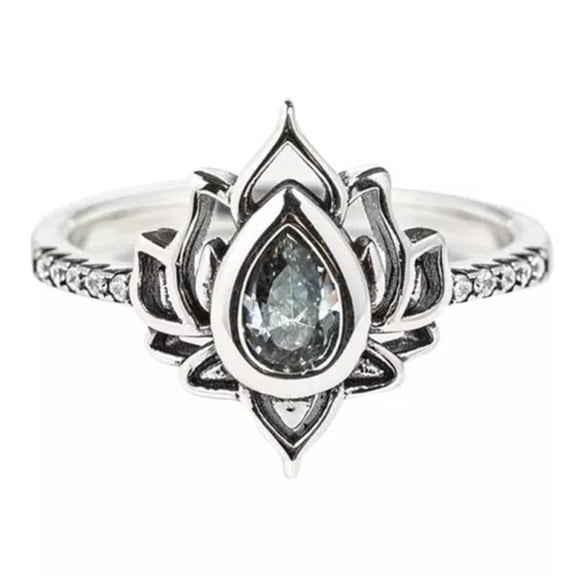 QQTDFG 925 Silver Plated Women Lotus Flower Rings Pear Zircon Crystal Ring Jewelry-#2-6