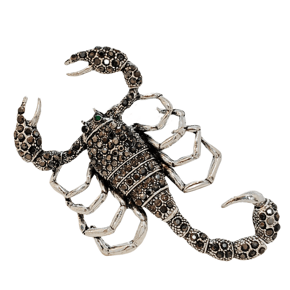 Steampunk Silver Tone Dark Gray Crytal Large Scorpion Brooch Pin