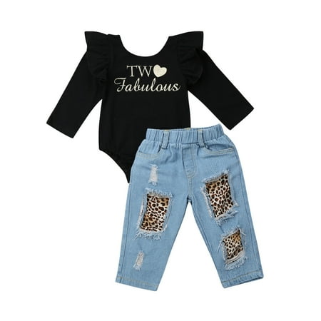

Bagilaanoe 2pcs Toddler Baby GirlsLong Pants Set Letter Print Long Sleeve Romper Tops + Ripped Jeans Trousers 1T 2T 3T 4T 5T 6T Kids Casual Outfits