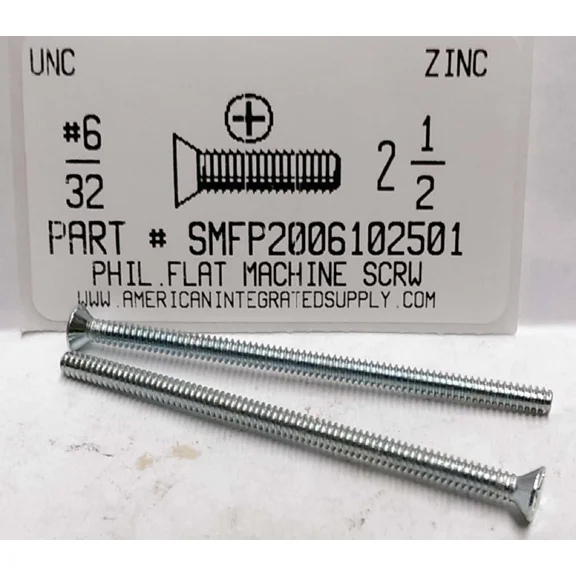 #6-32X2-1/2 Flat Head Phillips Machine Screws Steel Zinc Plated (30)