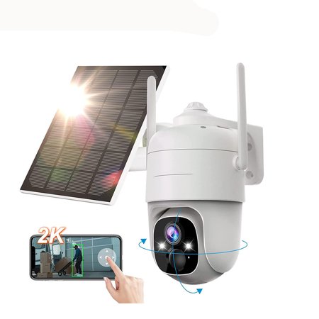 Wireless Security Camera Outdoor, Solar Powe Camera 2.4G WiFi, Pan & Tilt PTZ 1080P Full Color Night Vision, AI PIR Motion Detection