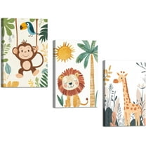 Hieng Safari Animals Nursery Wall Art 3 Pieces Giraffe Lion Elephant Monkey Zebra Pictures Jungle Baby Animal Theme Canvas Prints for Kids Room Decor Unframed
