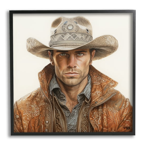 Stupell Industries Western Cowboy Portrait Abstract Painting Black Framed Art Print Wall Art, 12 x 12