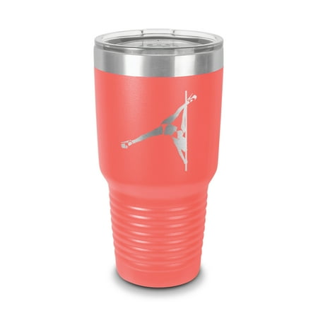 

Pole Dancer Tumbler 30 oz - Laser Engraved w/ Clear Lid - Stainless Steel - Vacuum Insulated - Double Walled - Travel Mug - dancing performing art acrobatics stripper - Coral